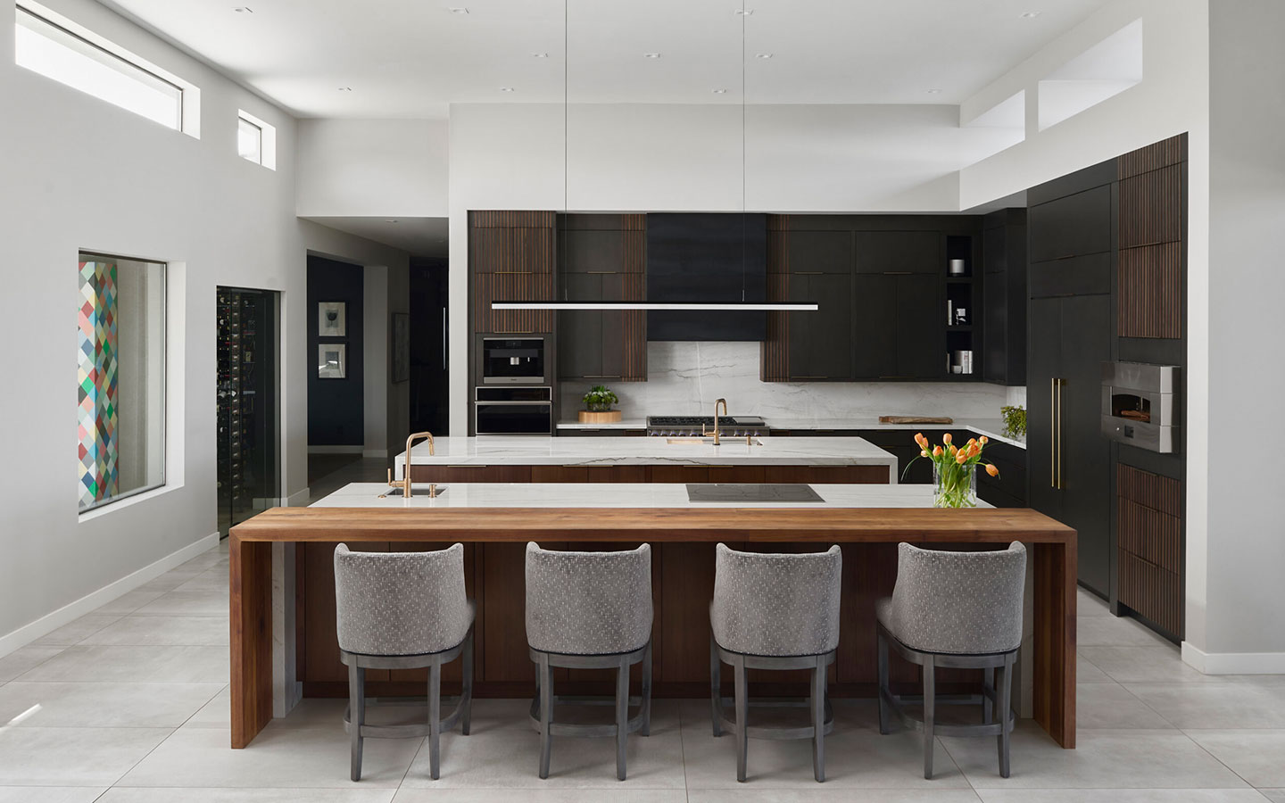 Front view of the kitchen at the Feldman Residence in Scottsdale Arizona.