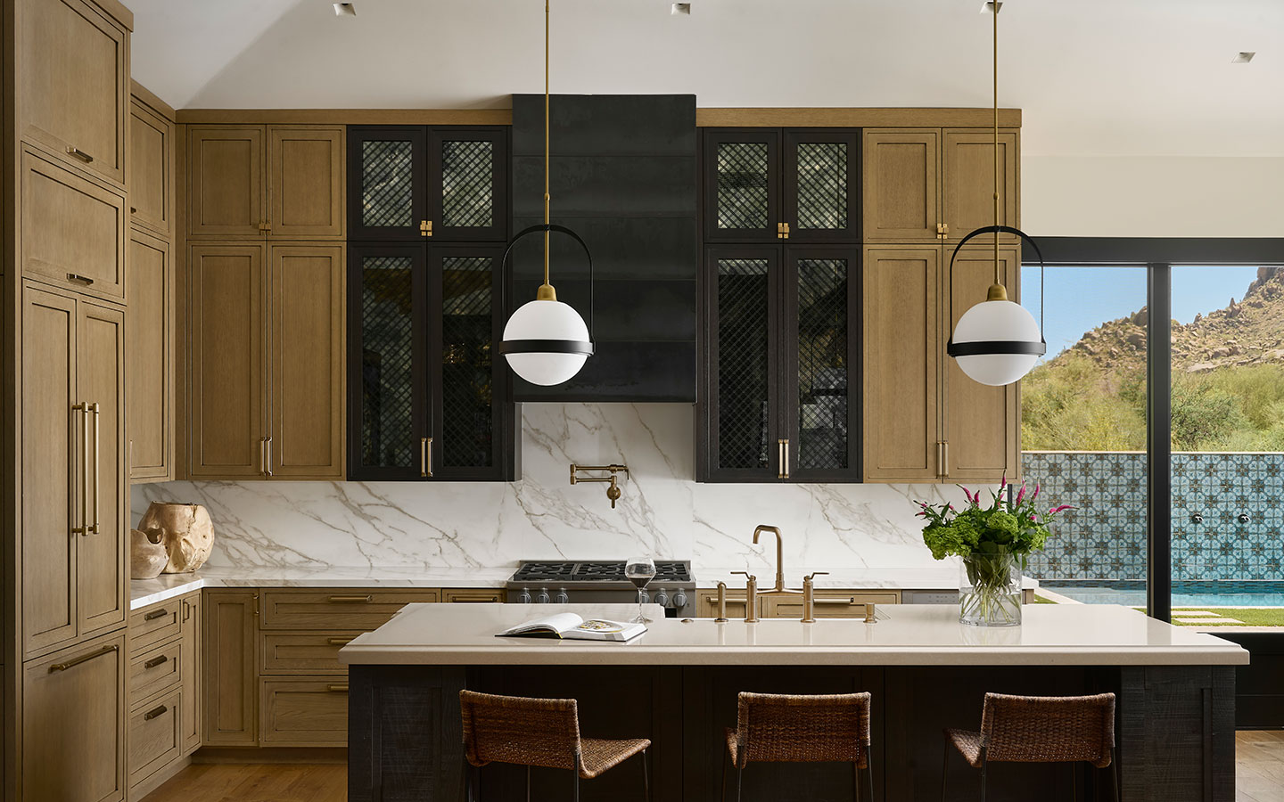 Front view of kitchen at the Estancia Residence in Scottsdale Arizona.