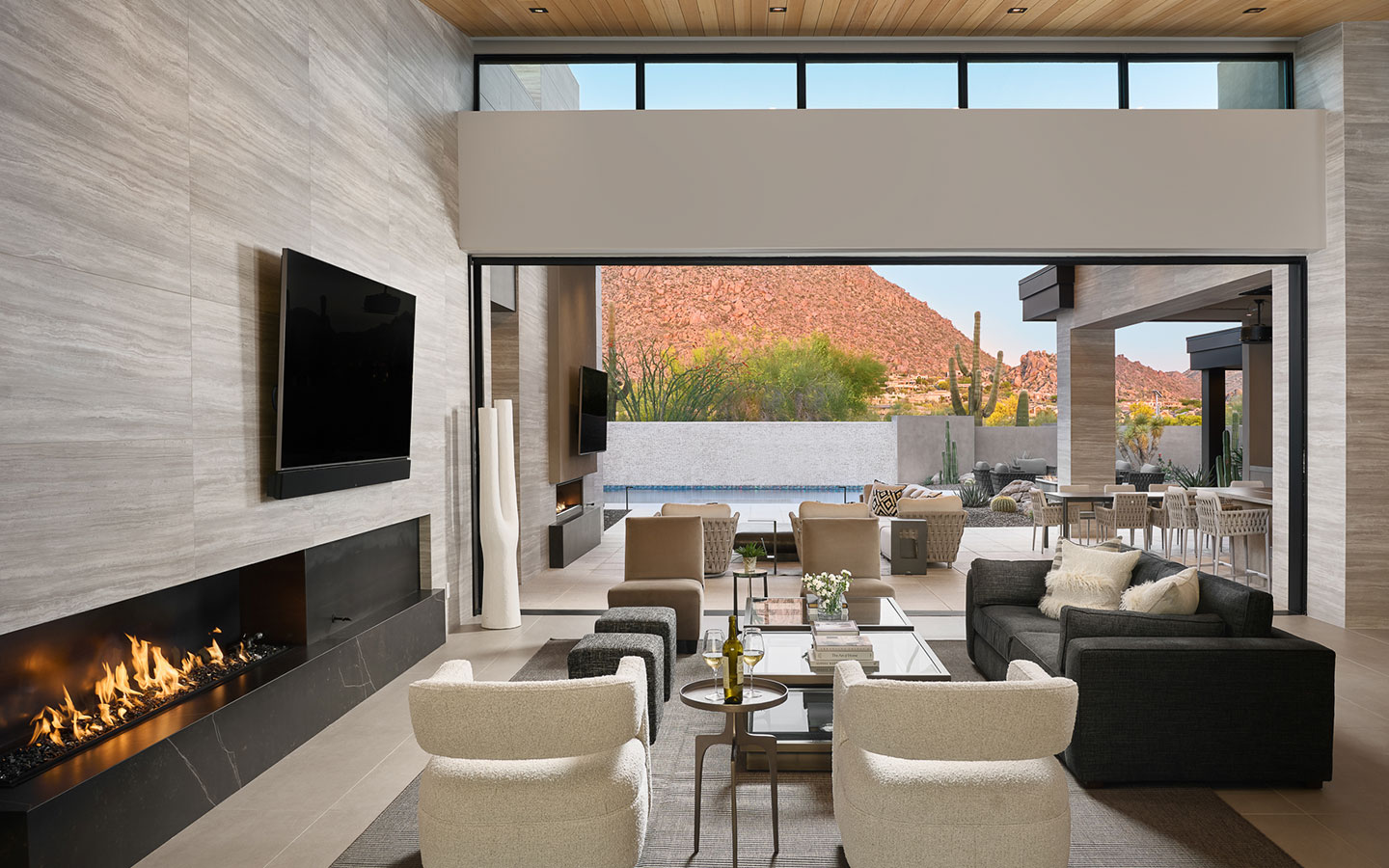 Front view of the living room at the Terrano Residence in Scottsdale Arizona.
